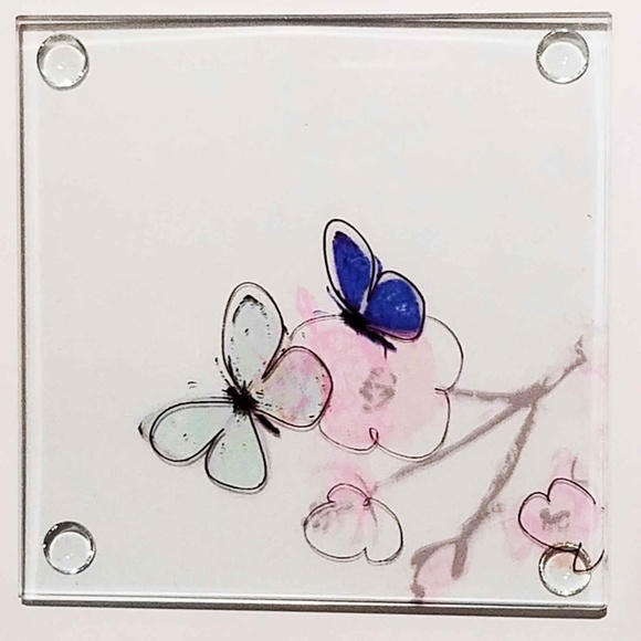 Hand Painted Botanical Butterfly Coaster Set Nwt - Picture 5 of 8